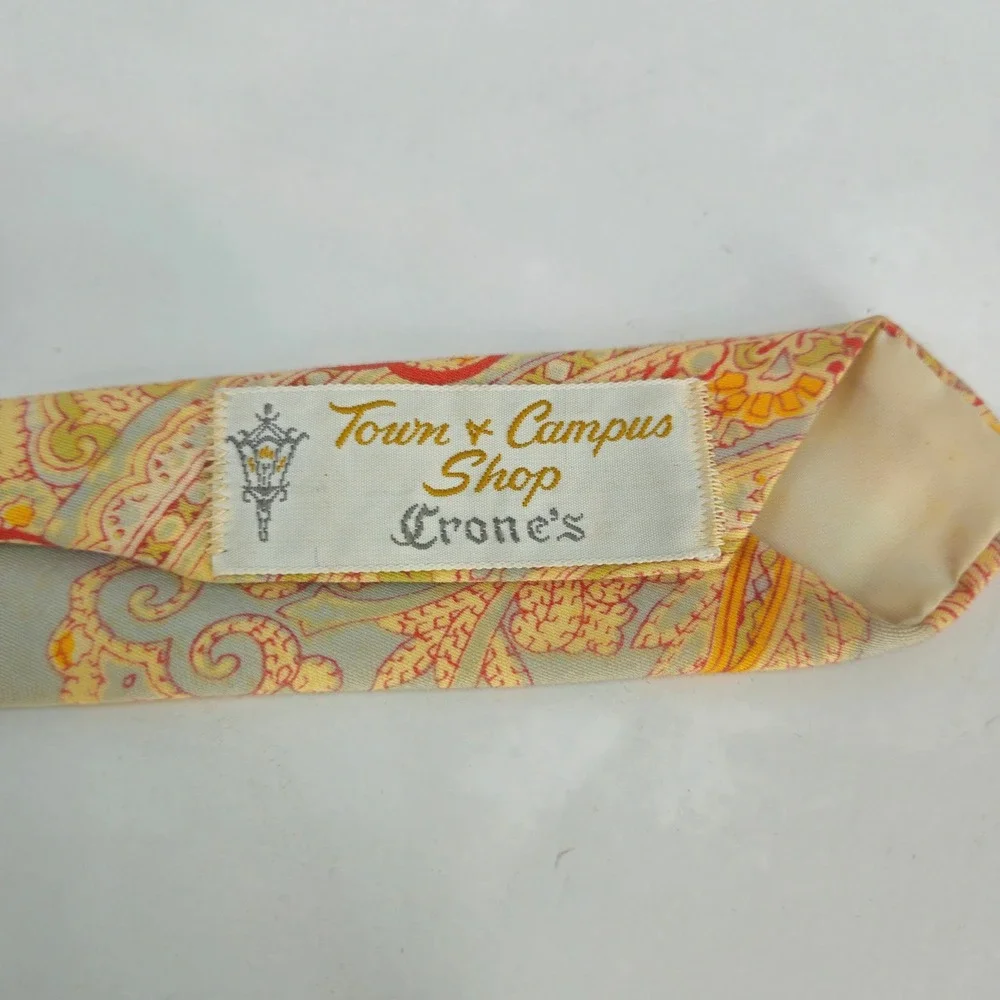 Vintage 1960s Resilio Paisley Mens Tie Yellow Red Powder Blue Pastel Paisley USA - Picture 5 of 9